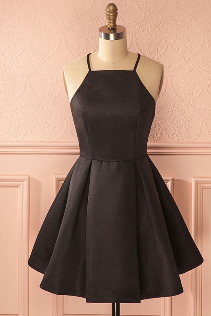 satin black cocktail dress