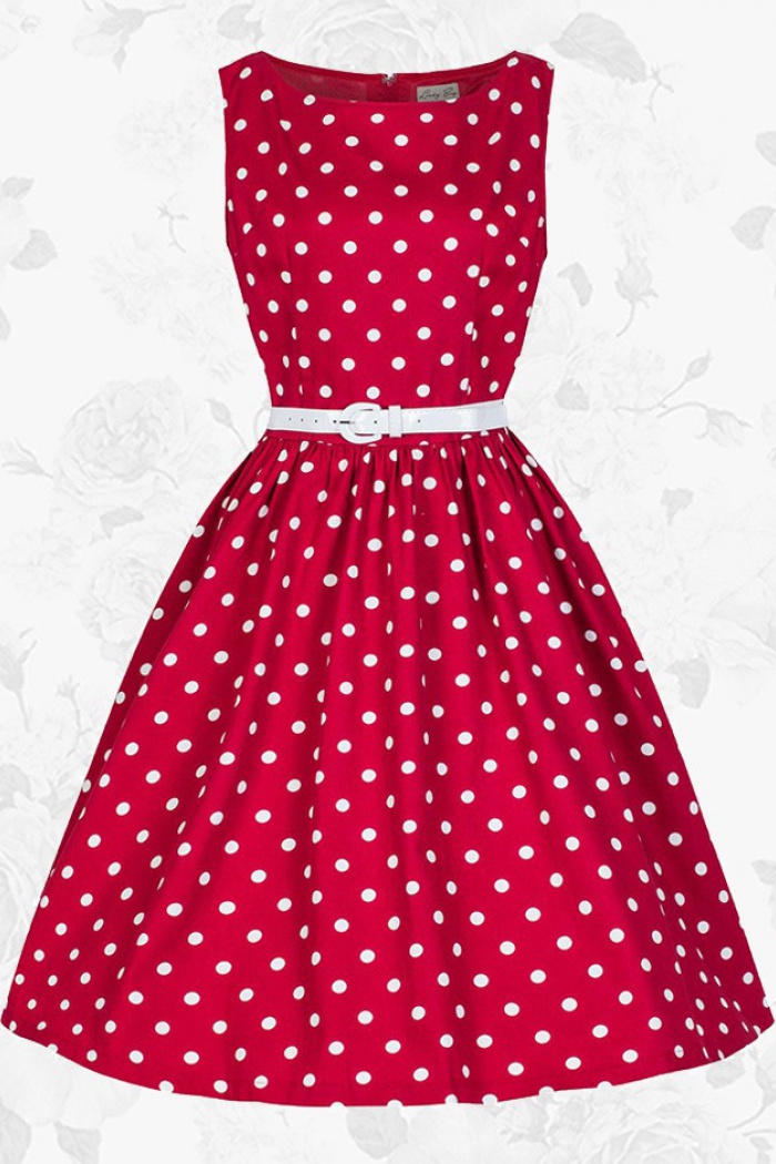 red dress with white polka dots