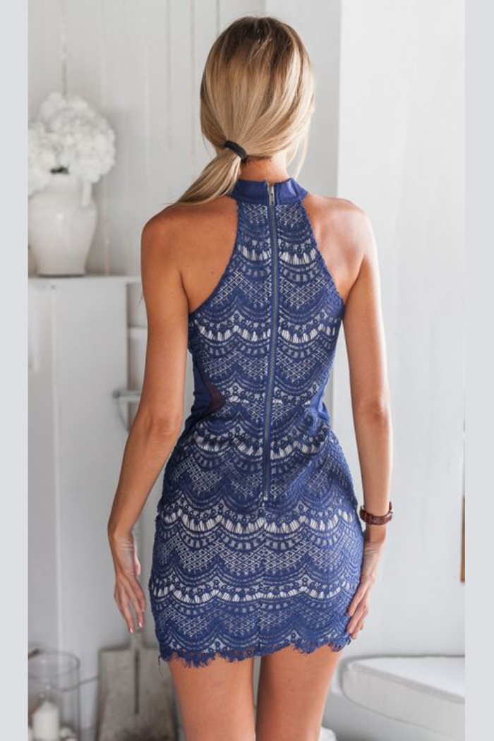 high neck sleeveless cocktail dress