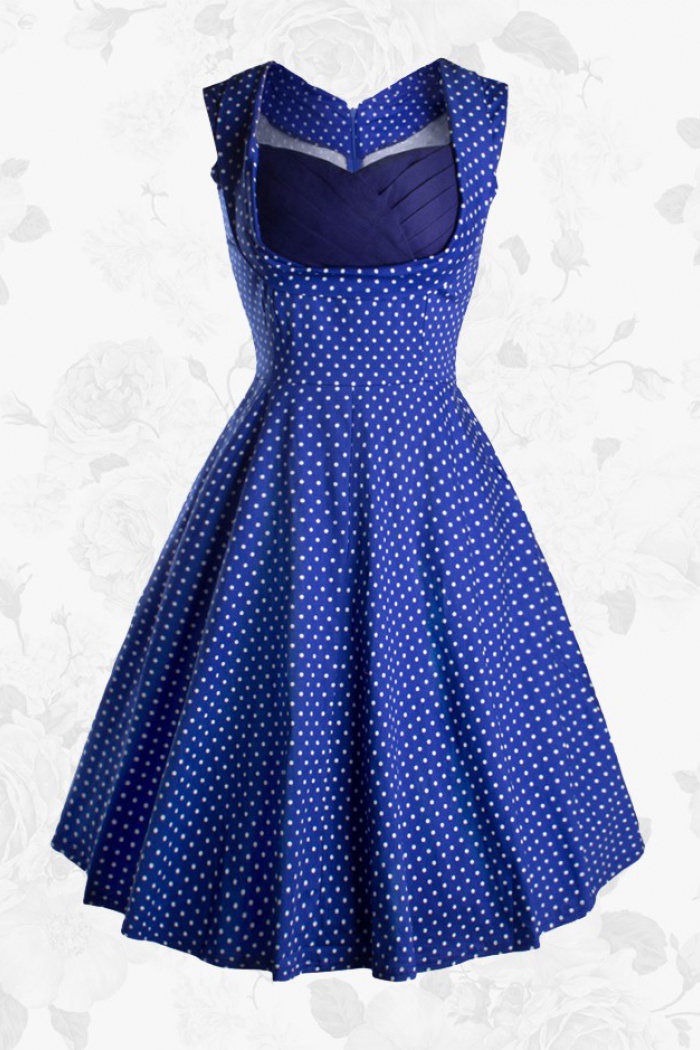 blue polka dot swing dress