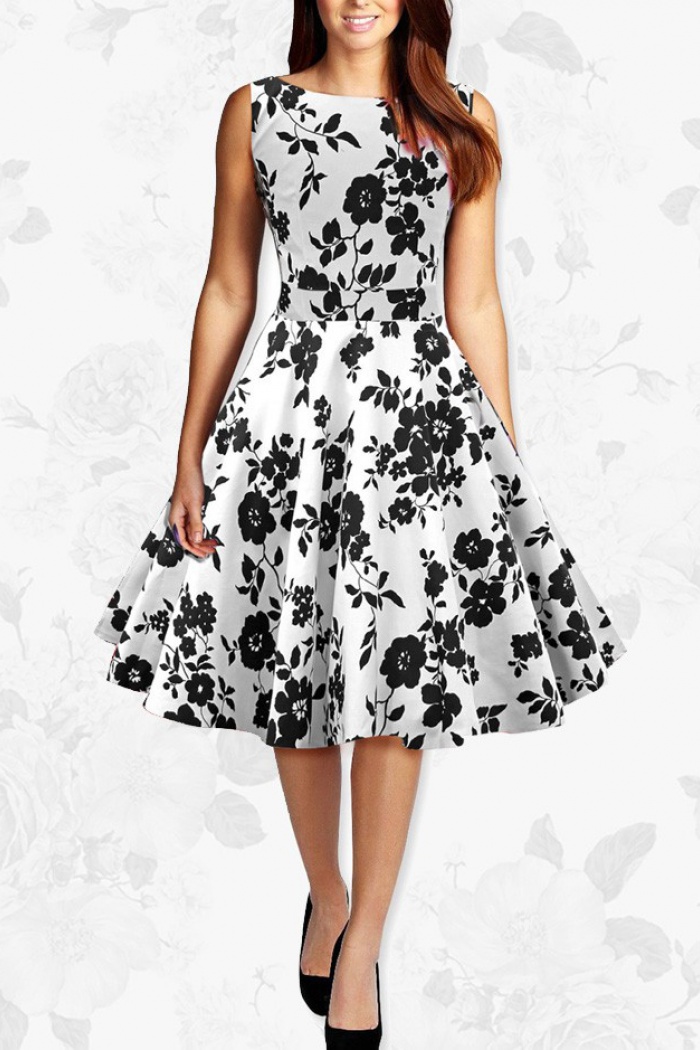black dress with white flowers
