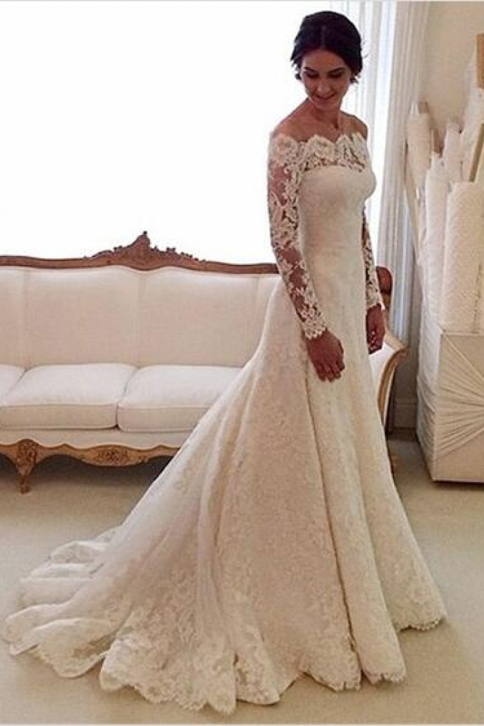 Offtheshoulder Tulle Appliques Mermaid Lace Long Sleeve