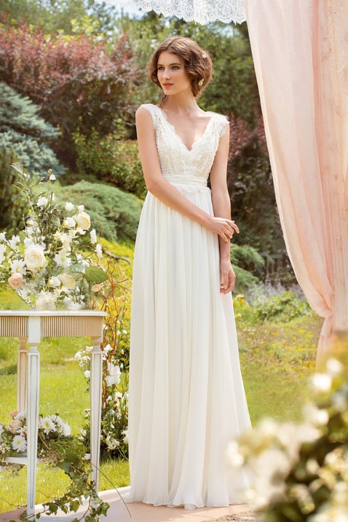 Lace Chiffon Wedding Dress with Satin Bows