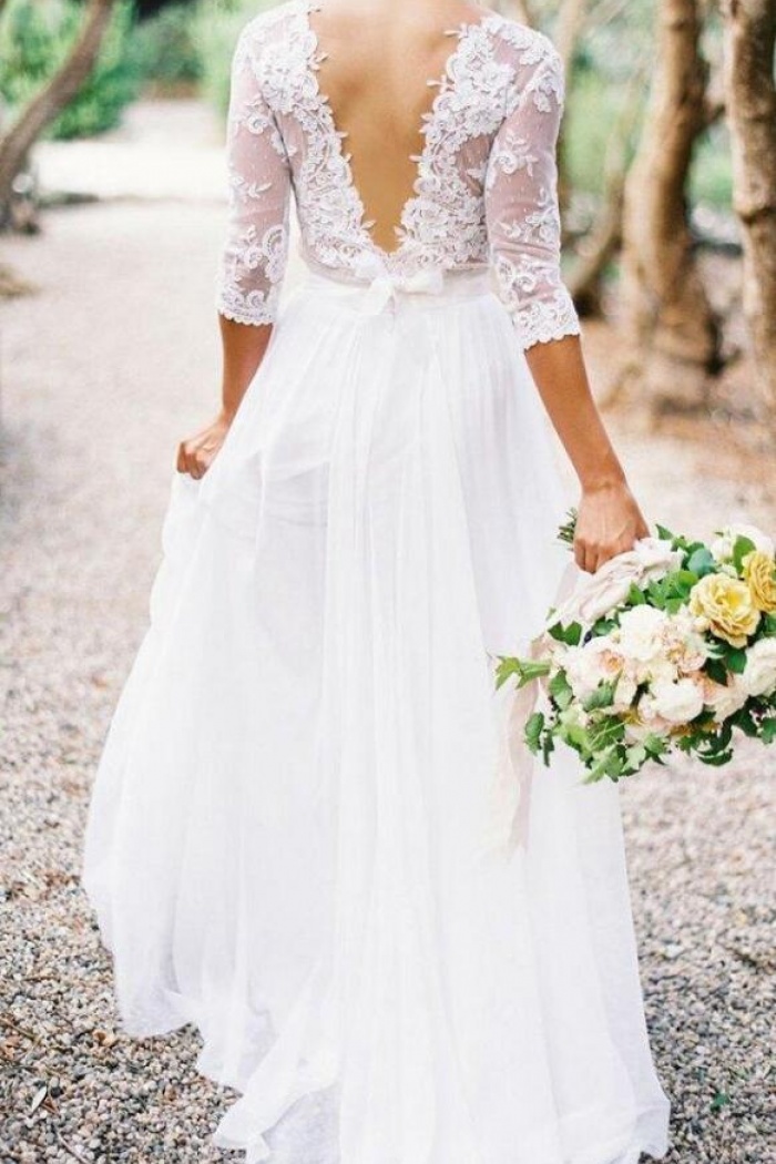Wedding Dress Long Sleeves Low Back