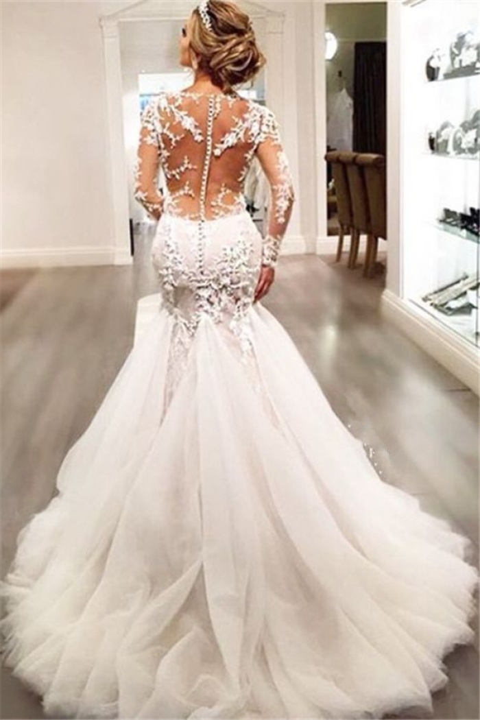 Lace Back Mermaid Wedding Dress