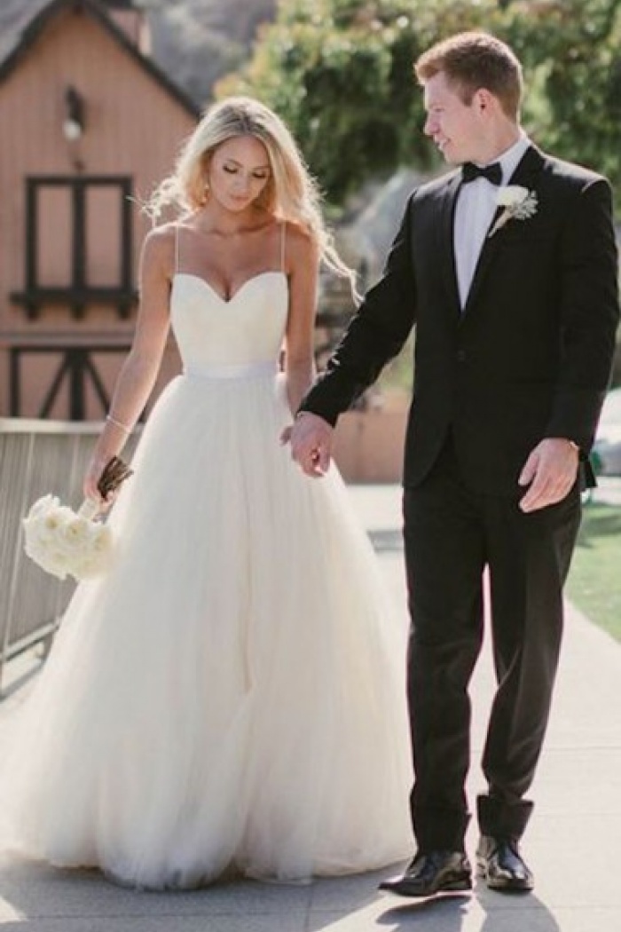 a line wedding dress with train