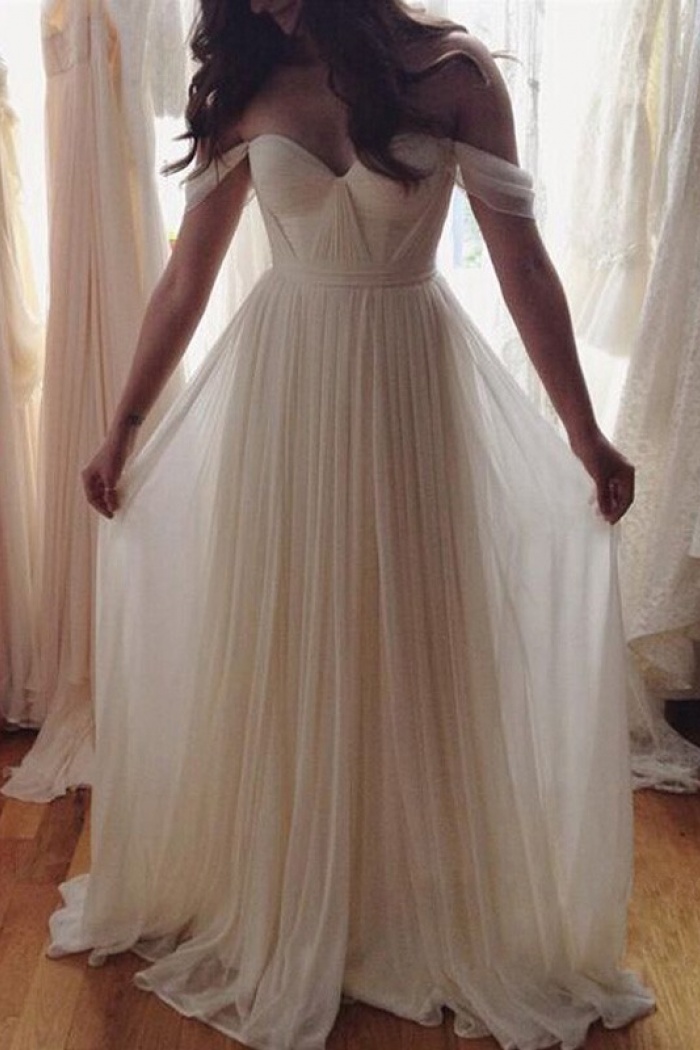 off the shoulder wedding dress a line