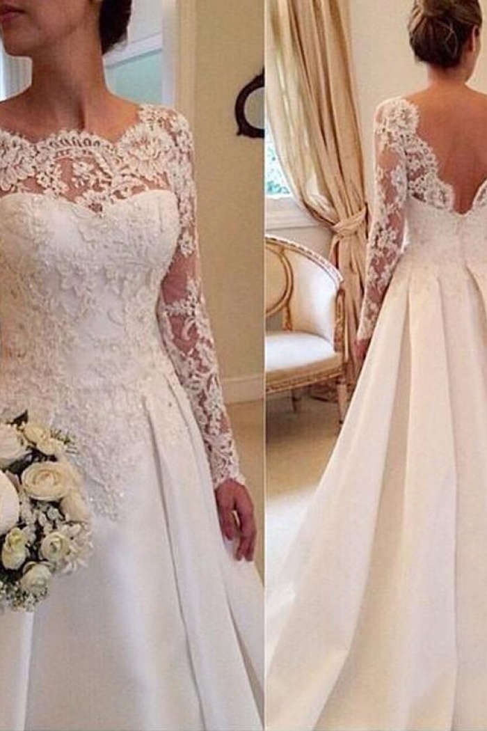 long sleeve lace wedding dress long train