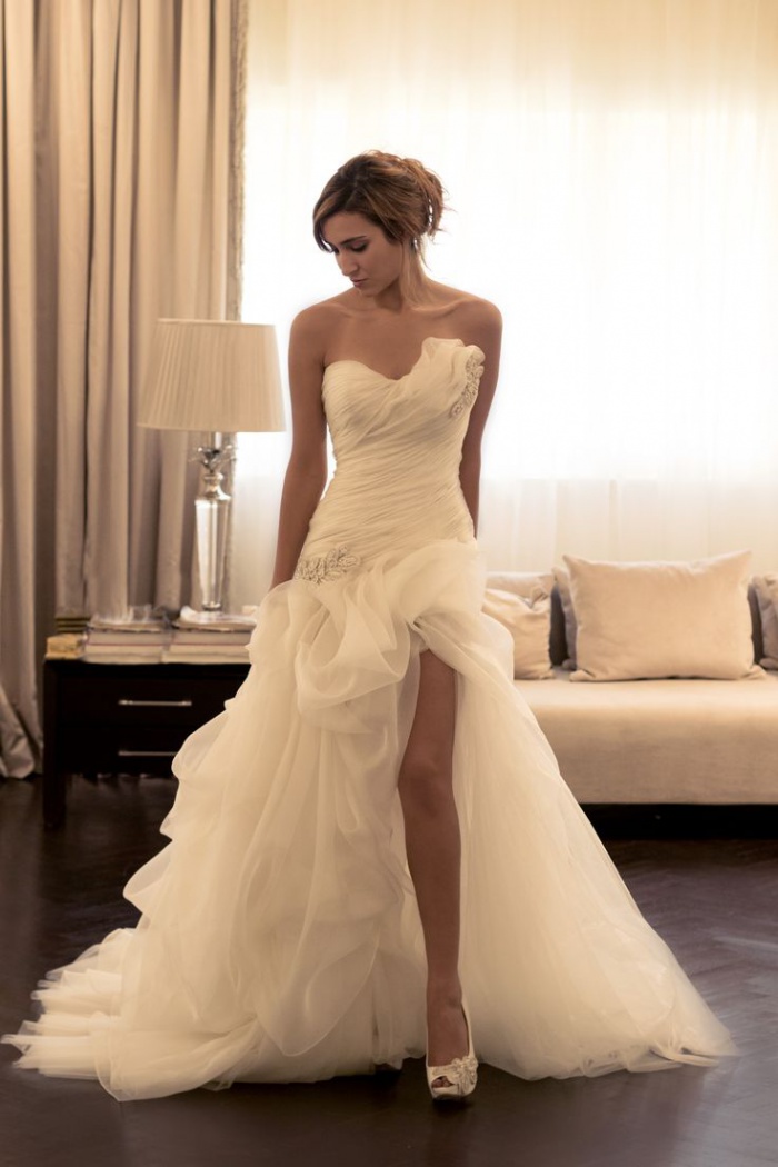 strapless ruched gown