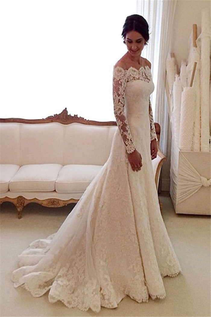 long sleeve column wedding dress