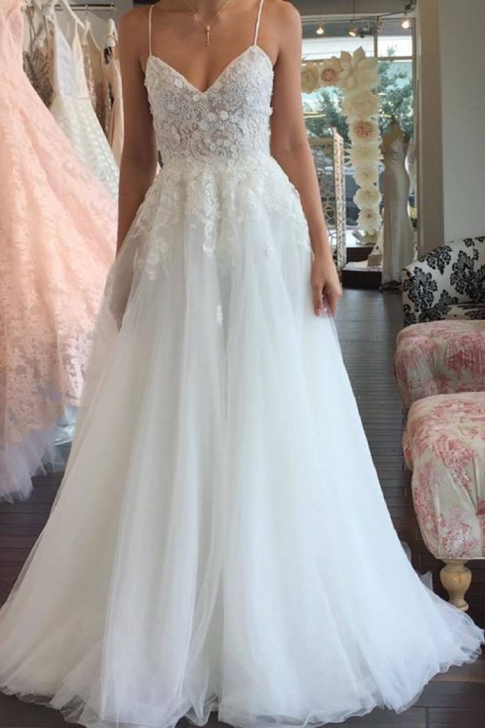 lace strap wedding dress