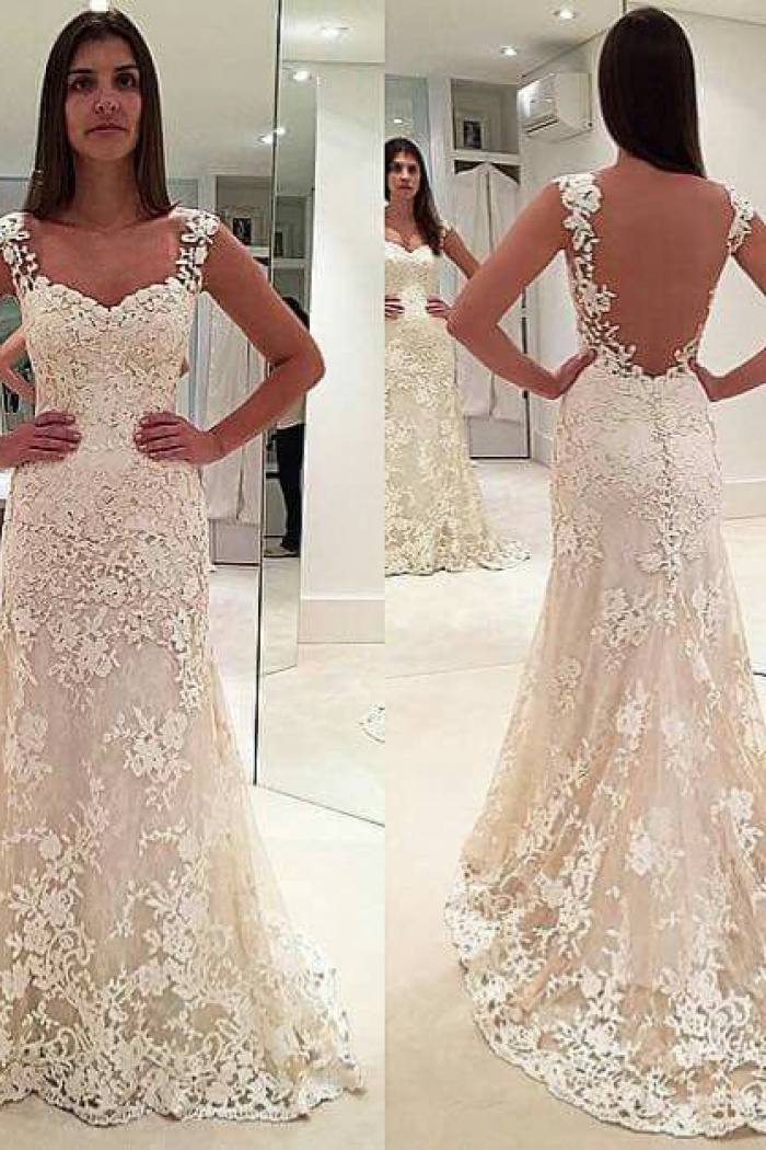 lace champagne wedding dress