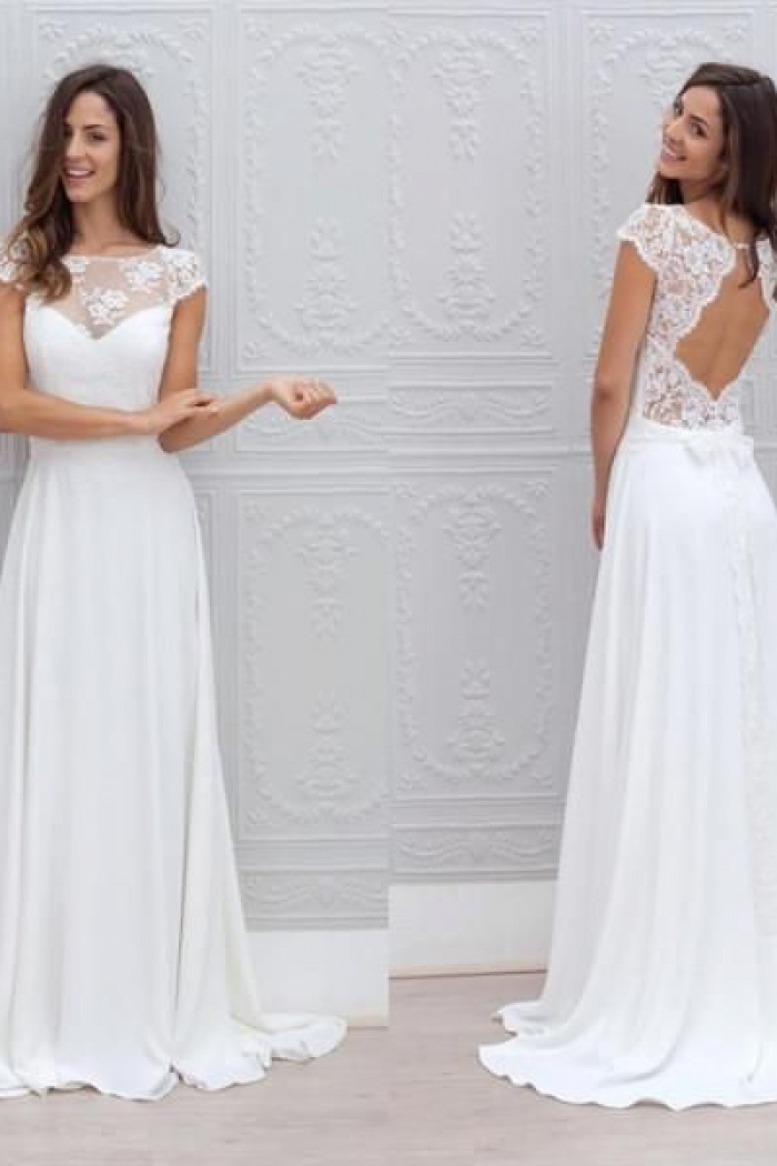 short sleeve simple wedding dress