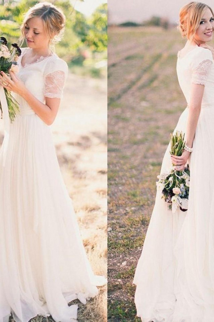 modest short sleeve wedding dresses