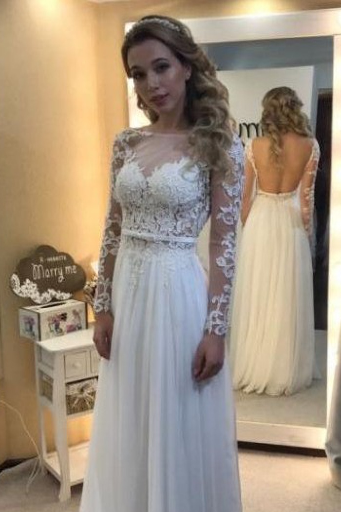 Long Sleeves A line Chic Bride Dress 2018 Floor Length Simple