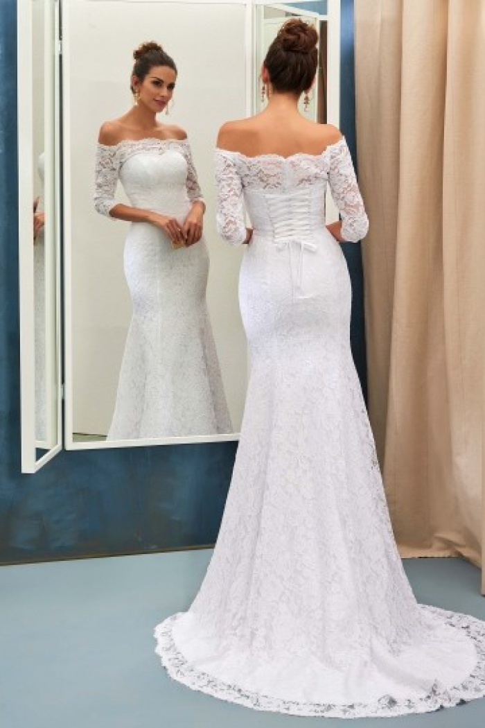 wedding dress with shoulder train