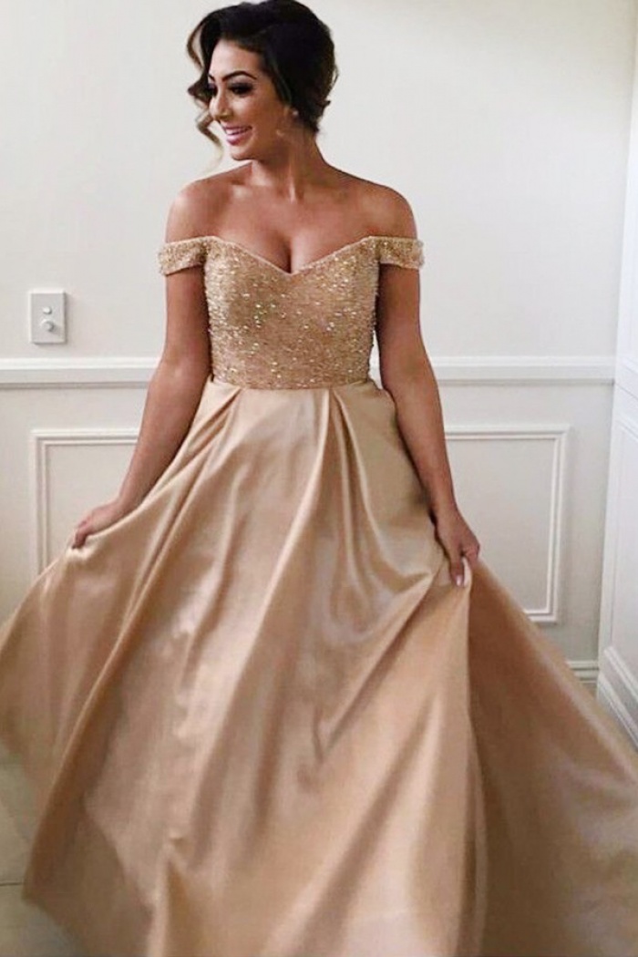 champagne satin bridesmaid dress