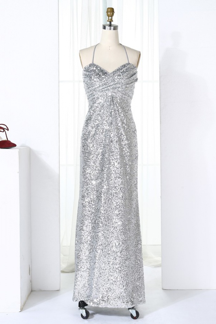 Sheath Halter Neck Silver Plus Size Wedding Guest Dress