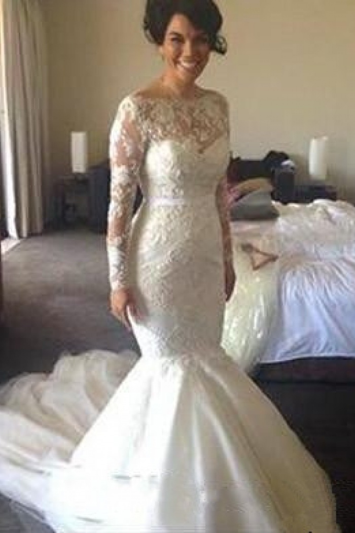 long sleeve mermaid bridal gowns