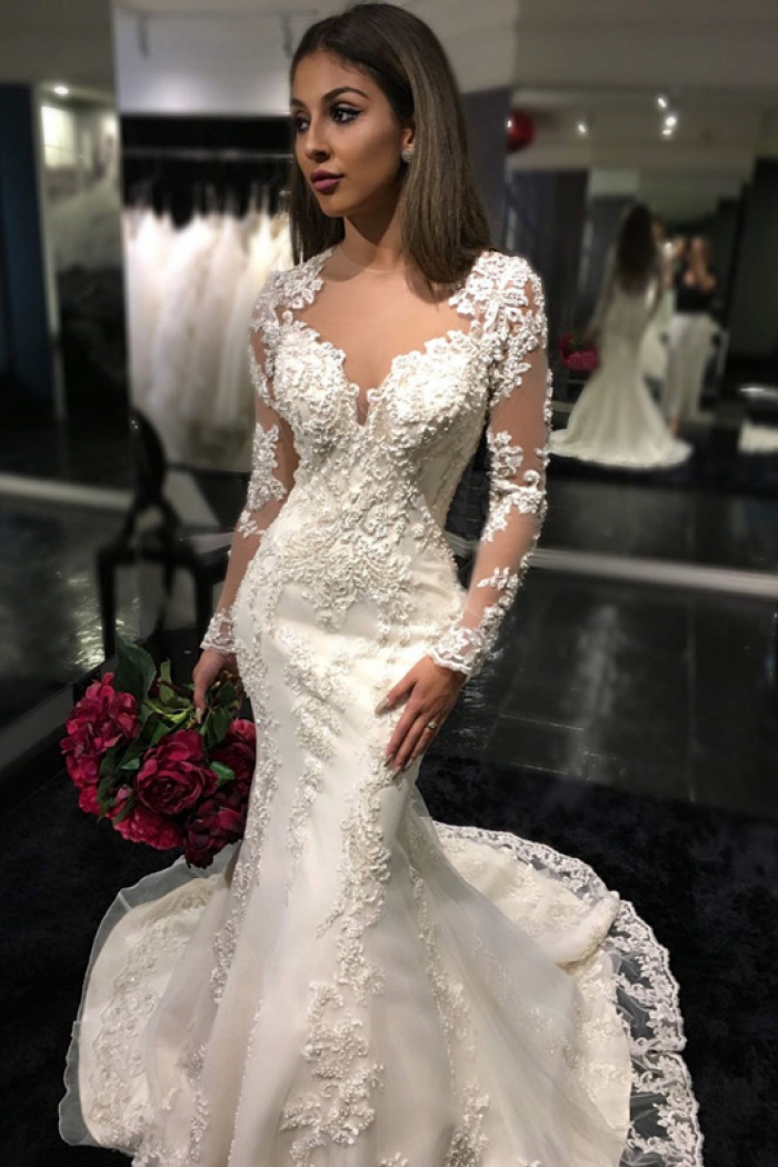 long sleeve mermaid bridal gowns