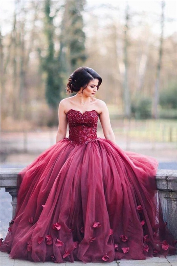 burgundy puffy dress