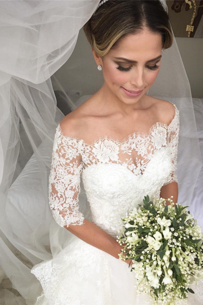 half sleeve wedding dress