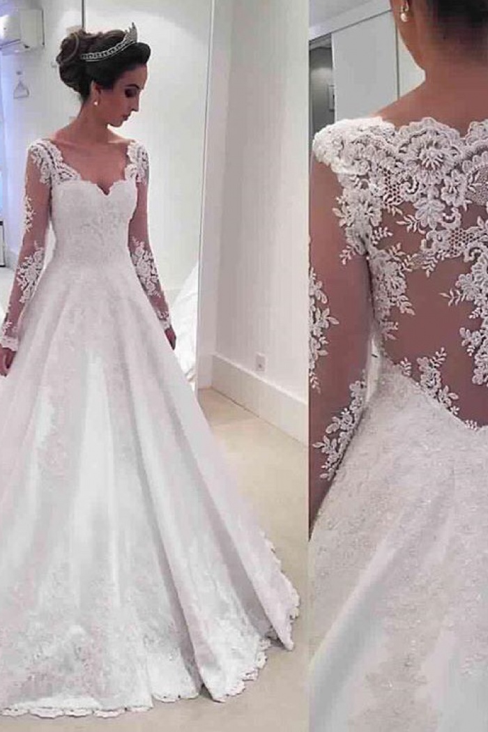 sheer long sleeve wedding dress