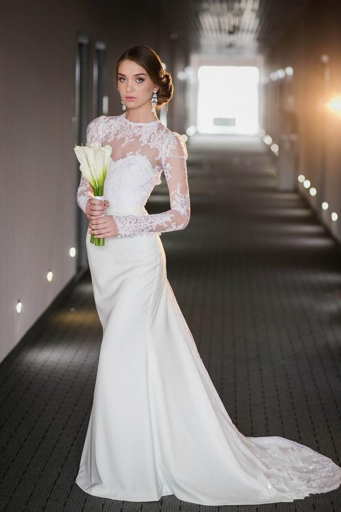 high neck long sleeve wedding gown