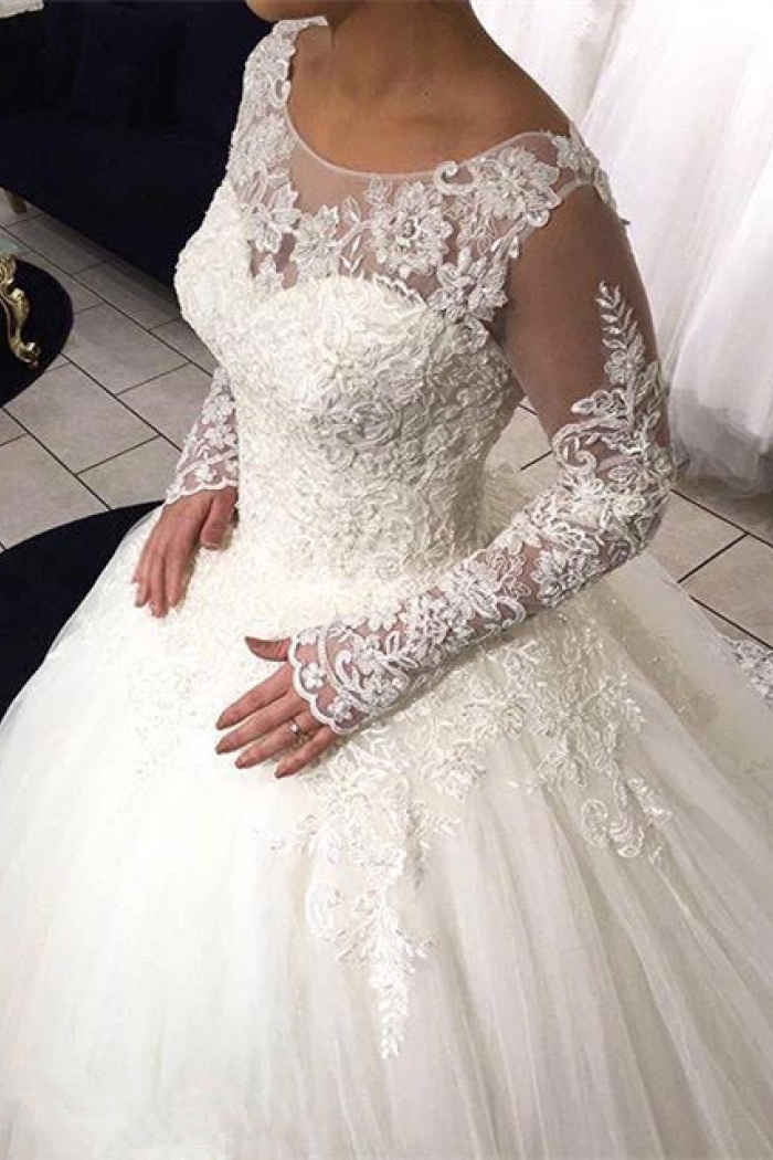 lace ball gown wedding dress with sleeves