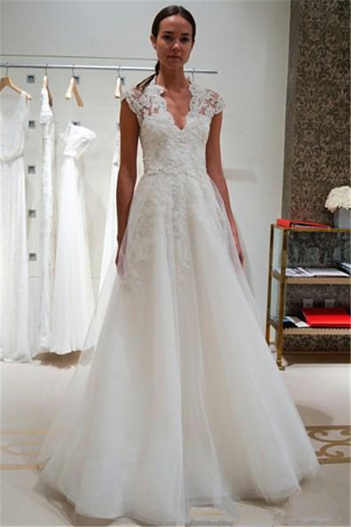 cap sleeve a line wedding dress