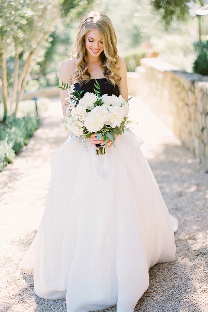 A-Line Black and White Long Wedding Dresses New Arrival Strapless