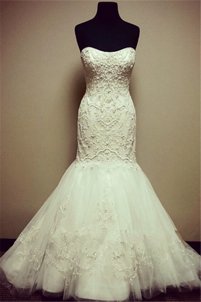 Mermaid Strapless Appliques Wedding Dresses 2018 Tulle Skirt