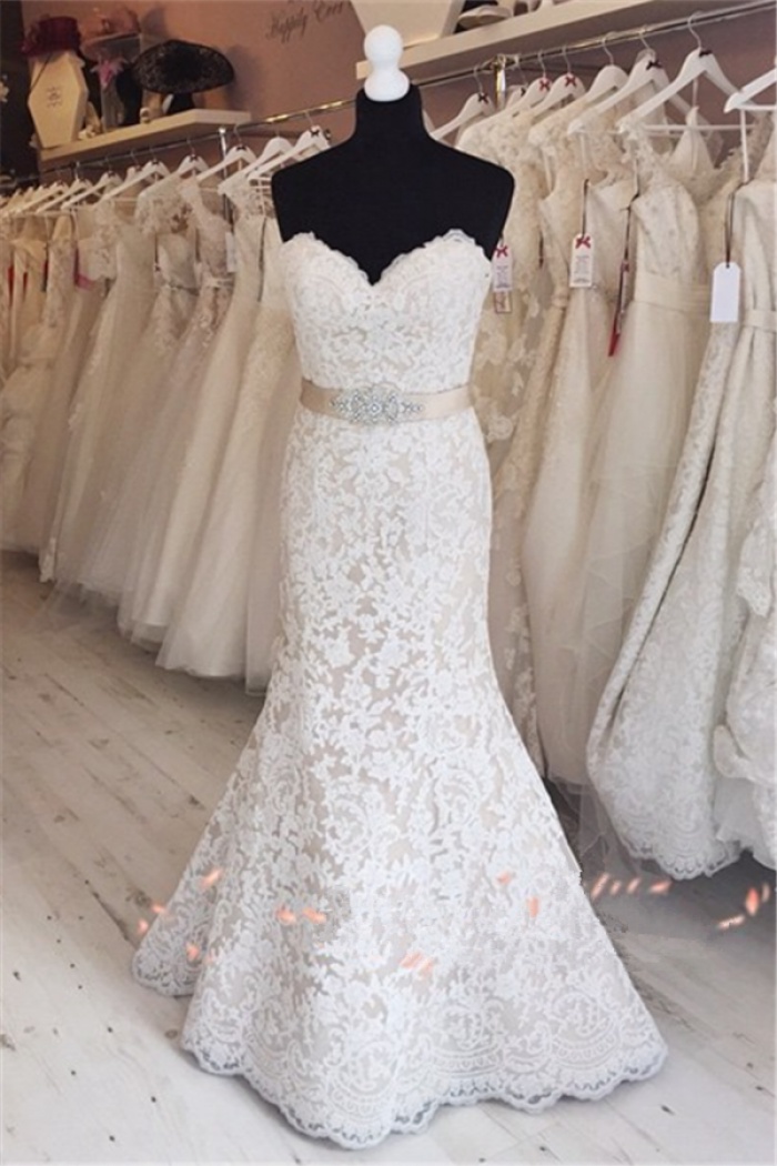 2018 Elegant Full Lace Wedding Gowns Mermaid Sweetheart Cheap Bride ...