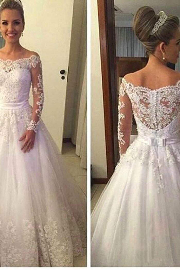 long sleeve lace a line wedding dress