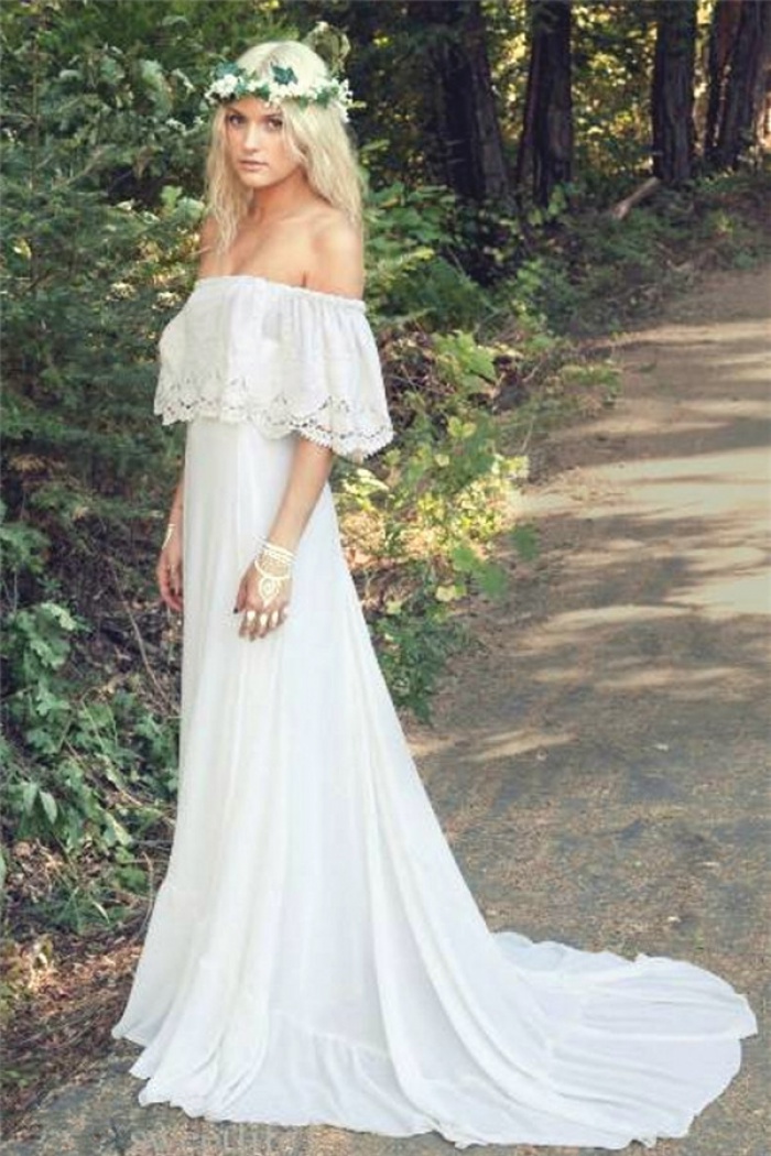 Off The Shoulder 2018 Bohemian Wedding Dresses Lace Summer Beach Wedding Gown Bo6883