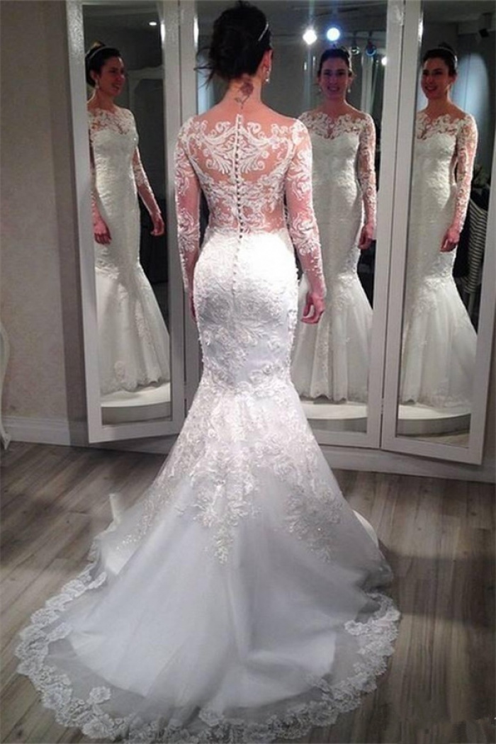 wedding dress mermaid lace long sleeve