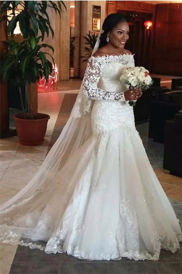 off the shoulder bridal dress