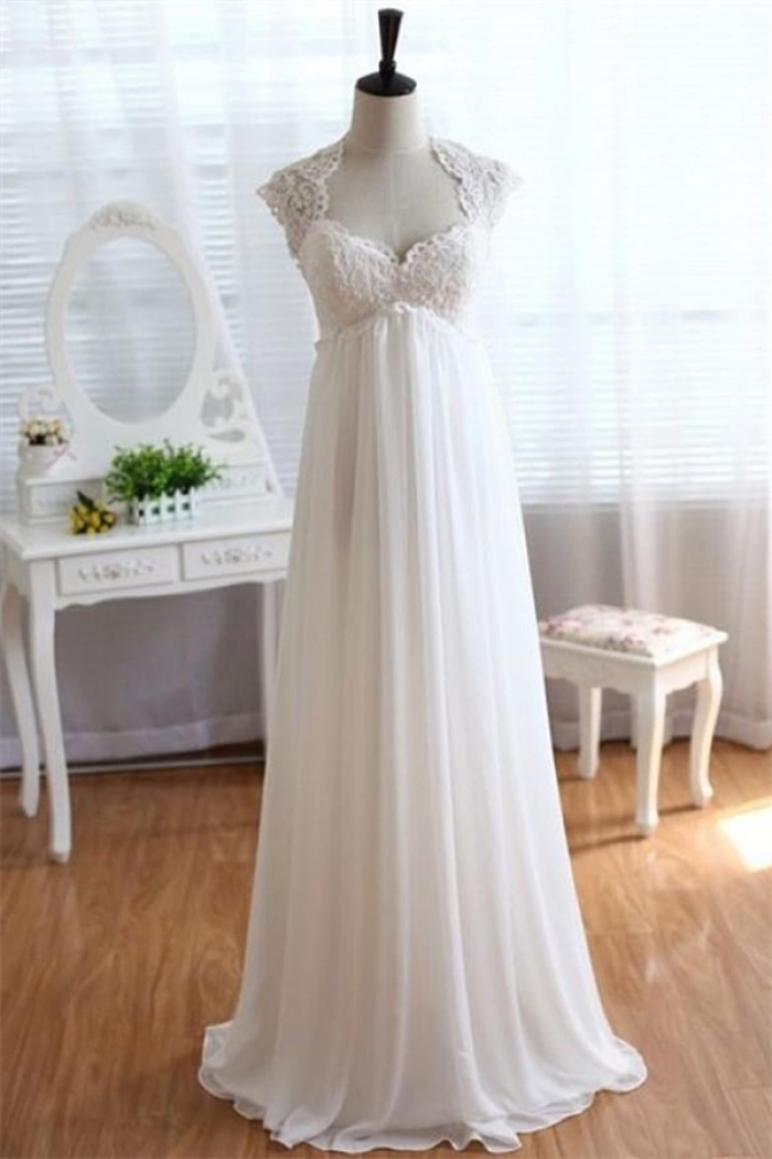 2018 Empire Waist Wedding Dress Lace Chiffon Summer Beach Bride