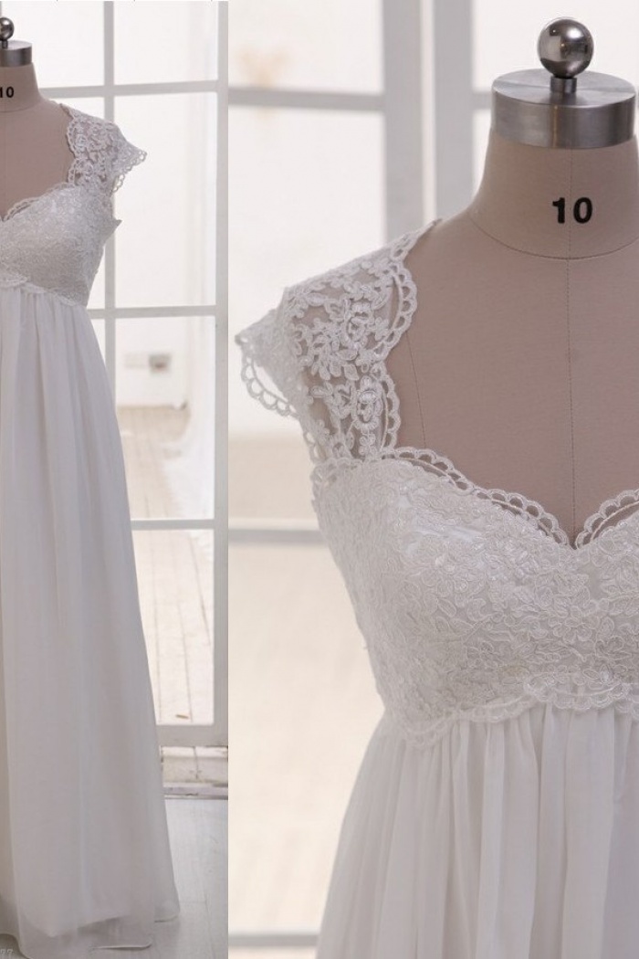 2018 Empire Waist Wedding Dress Lace Chiffon Summer Beach Bride Dresses -  Wisebridal.com