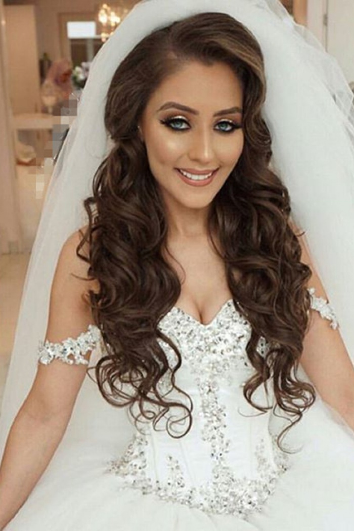 Off The Shoulder Princess Wedding Dress 2018 Sweetheart Crystals