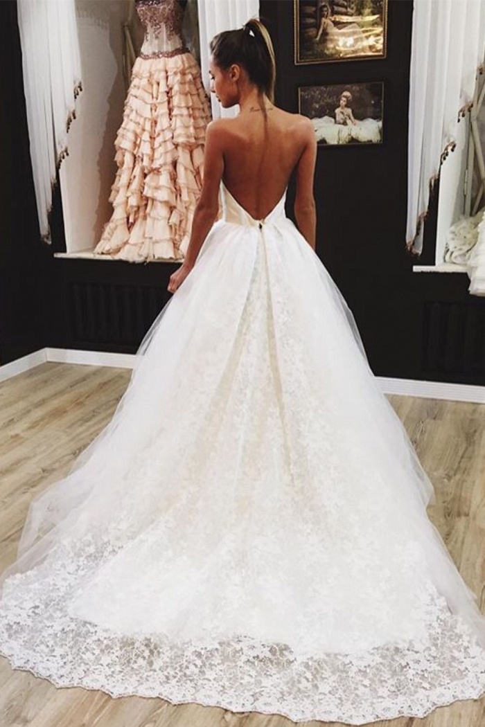 Lovely Backless  Wedding  Dresses  2019 Lace Tulle Sexy Bride 