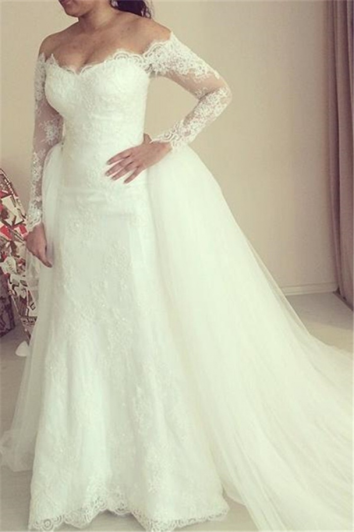 2018 Off-the-shoulder Wedding Dress Long Sleeve Puffy 