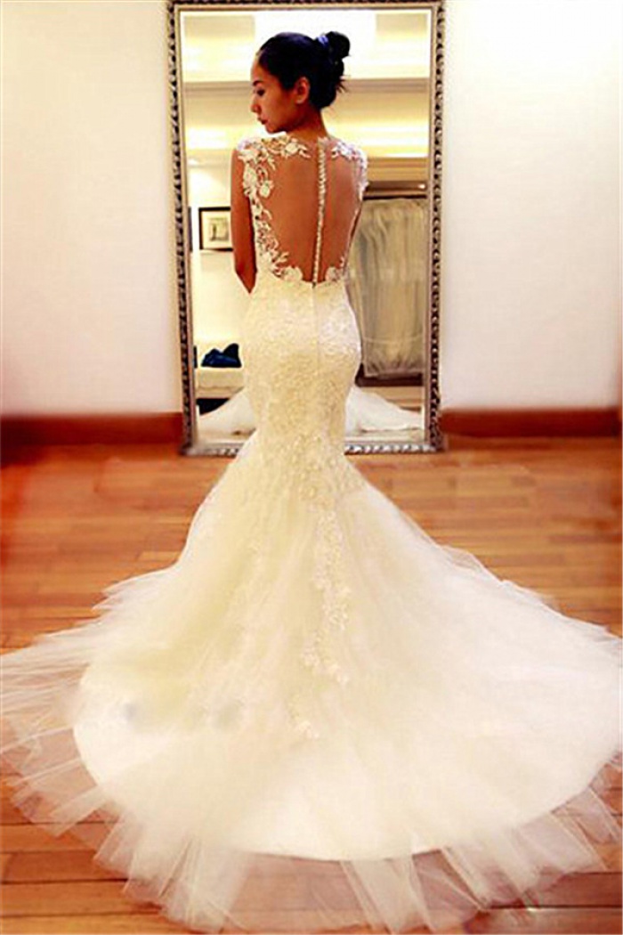 New Arrival Lace 2018 Wedding Dress Sheer Back Y Mermaid Bridal New Arrival Lace 2018 Wedding Dress Sheer Back Y Mermaid Bridal Dresses 0