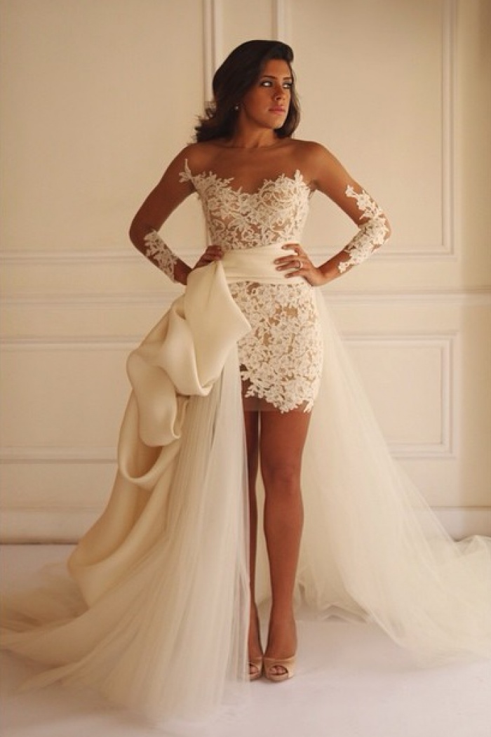 lace train bridesmaid dress