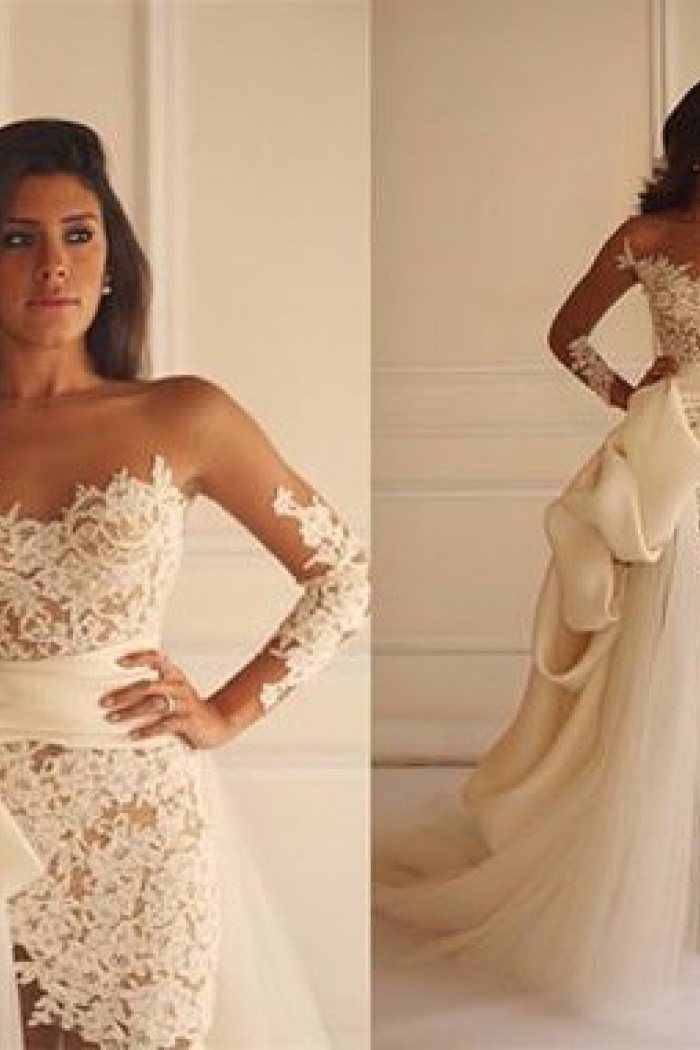 lace wedding dress with detachable train