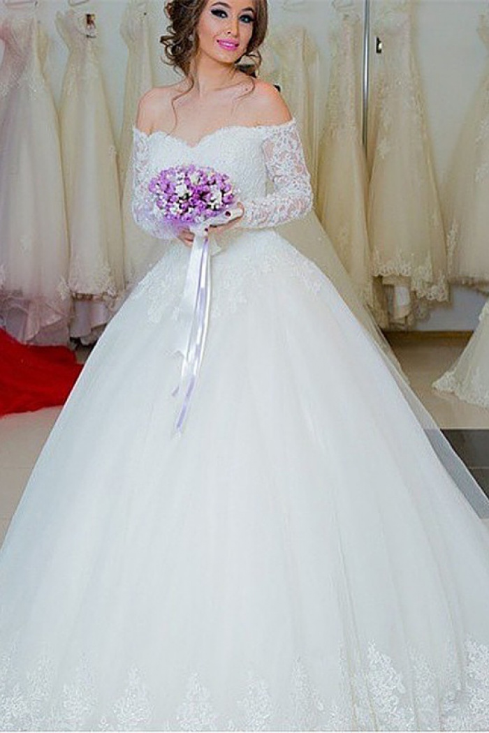white wedding dress lace long sleeve