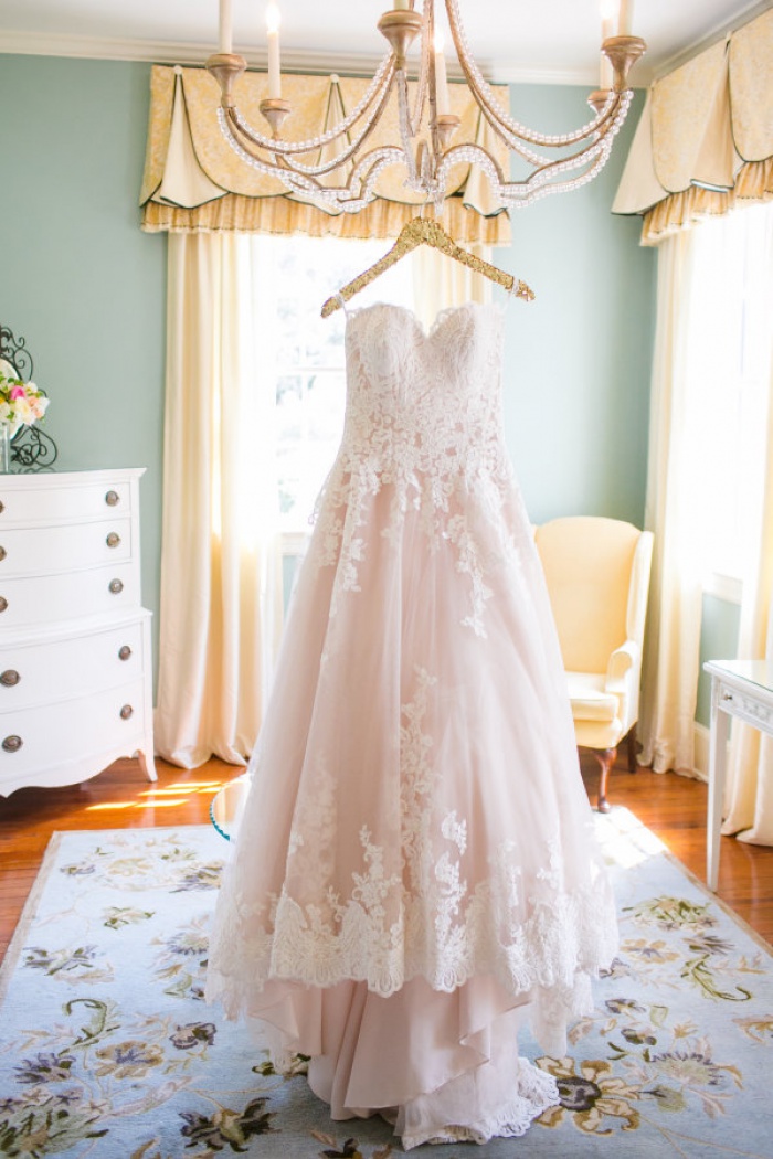 pink lace wedding gown