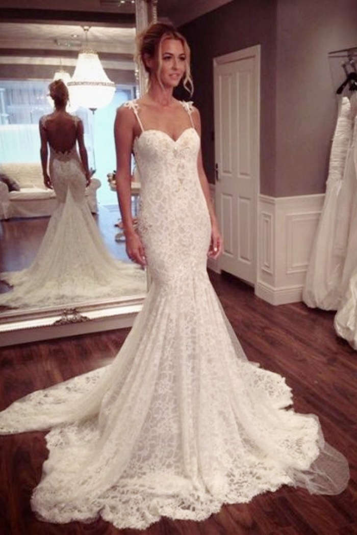 lace strap wedding dress