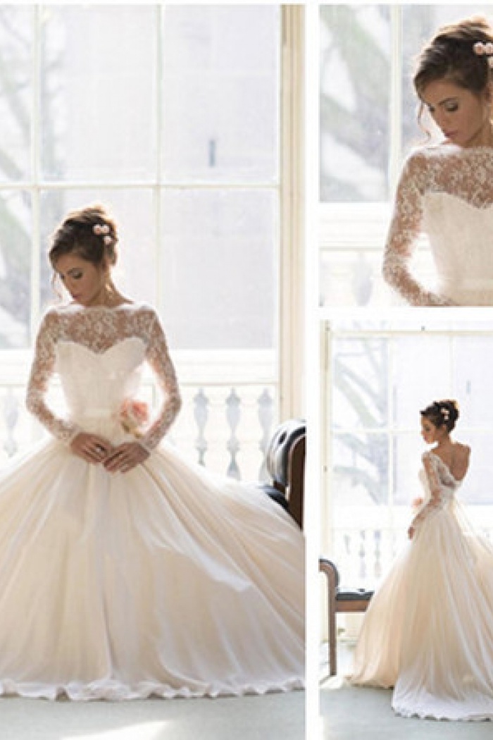 Elegant Lace Ball Gown Princess Wedding Dresses 2018 Long Sleeve