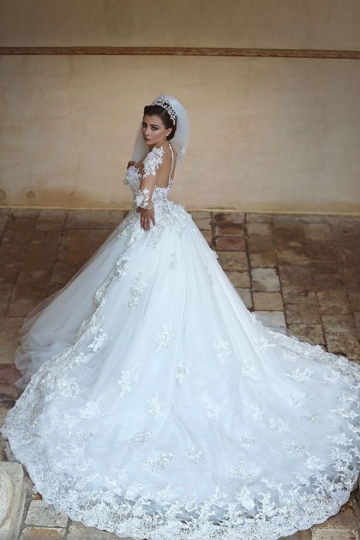 plus size wedding dress with long train